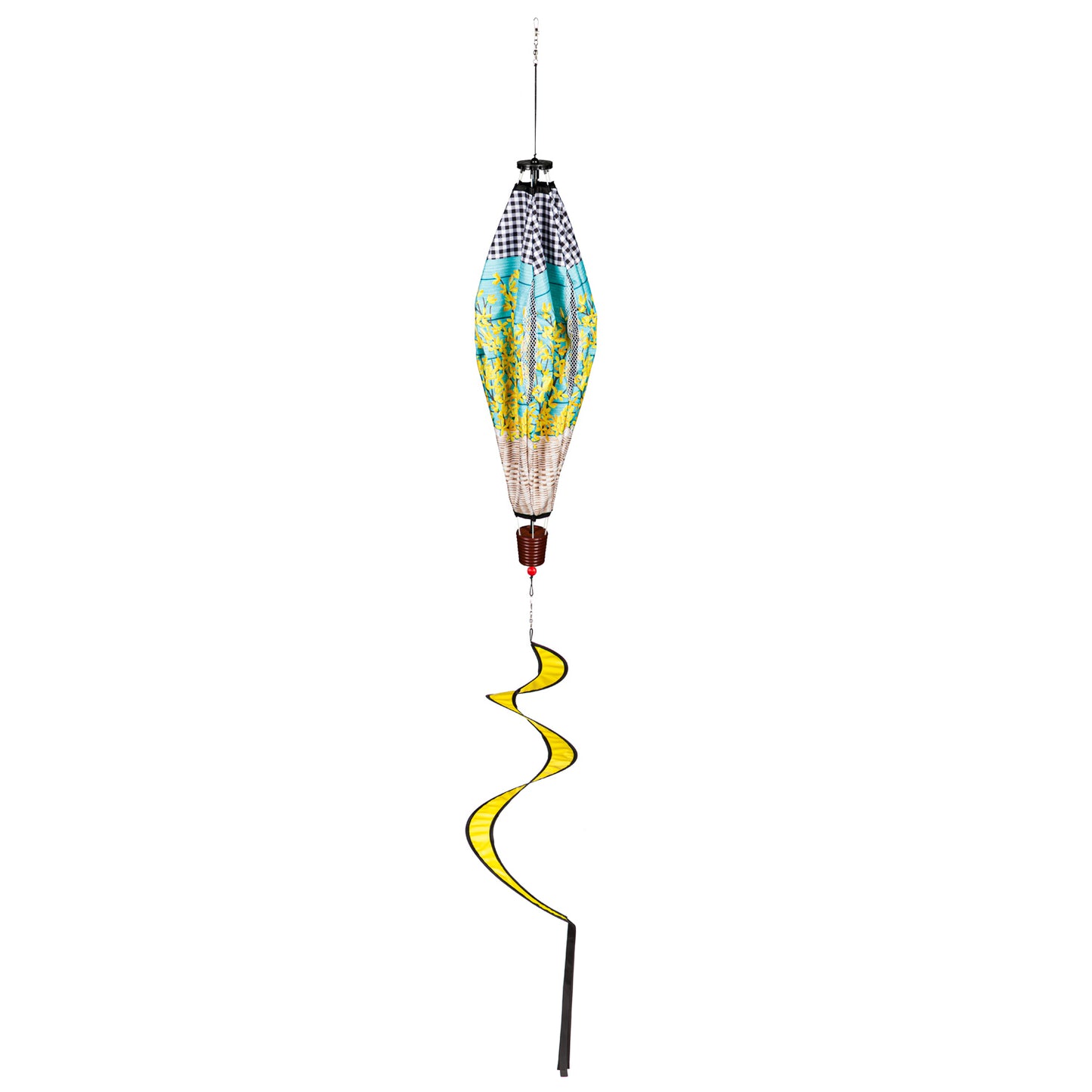 Forsythia Basket Burlap Hot Air Balloon Spinner; 55"Lx15" Wx15"D