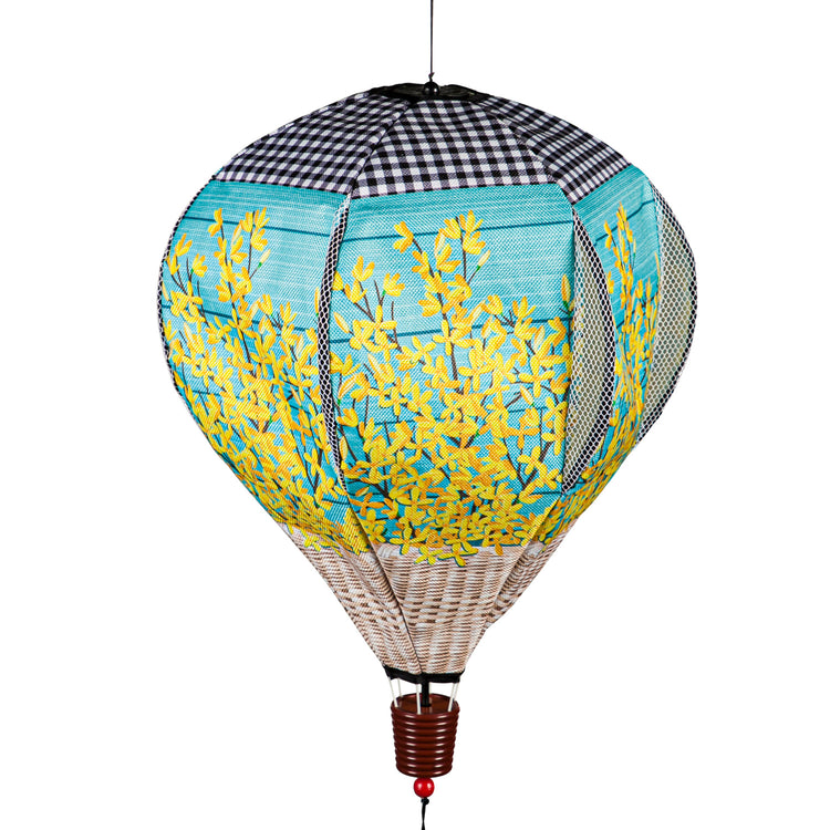Forsythia Basket Burlap Hot Air Balloon Spinner; 55"Lx15" Wx15"D