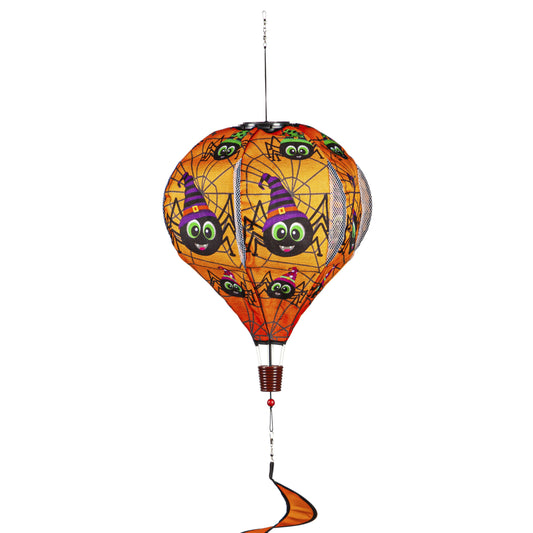 Happy Halloween Spiders Solar Burlap Hot Air Balloon Spinner; 15"x55"L