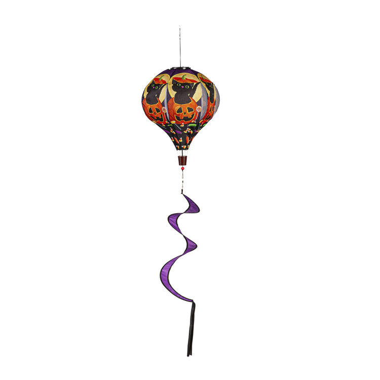 Trick or Treat Kitten Solar Burlap Hot Air Balloon Spinner; 15"x55"L