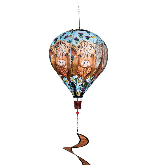 Highland Cow Welcome Hot Air Balloon Spinner; 55"L x 15" Diameter