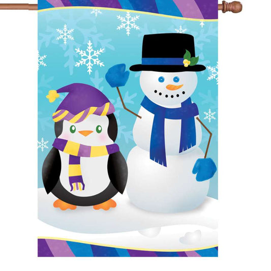 Winter Penguin's Pal House Flag; Polyester 28"x40"