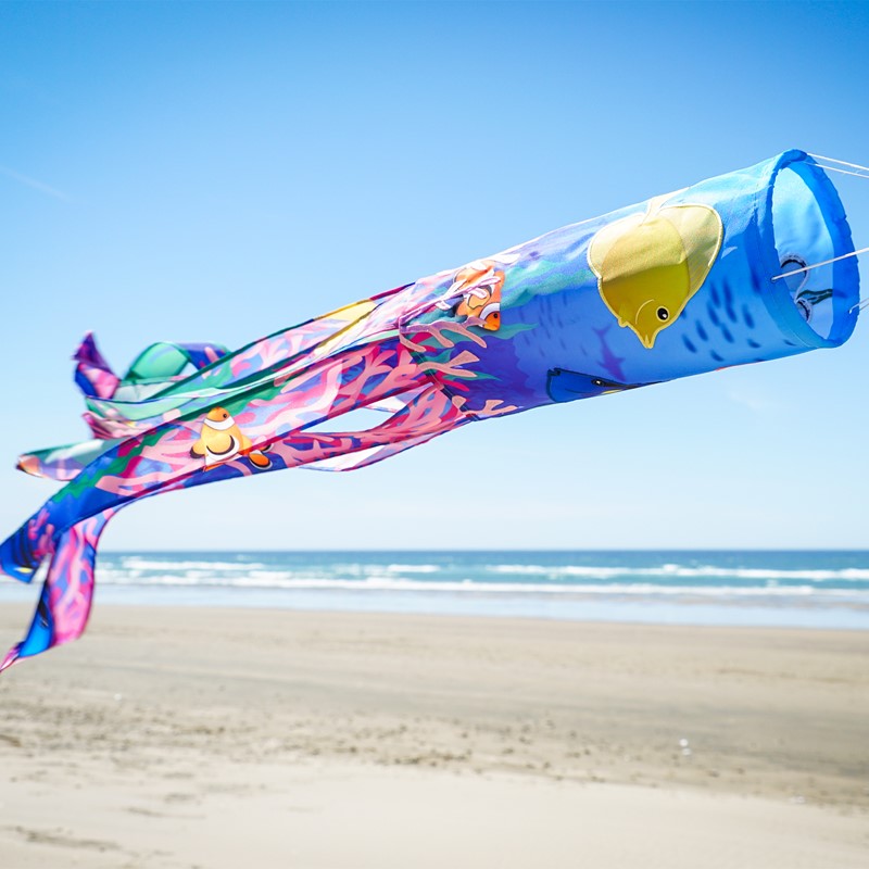 Tropical Fish Illusion Windsock; Polyester 6"x40"L