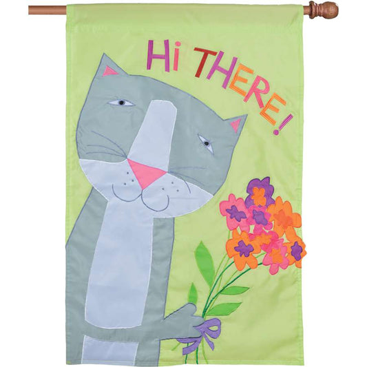 Hi There Floral Kitty House Flag
