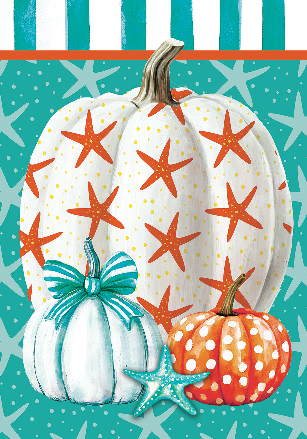Starfish Pumpkin Printed House Flag; Polyester 28"x40"