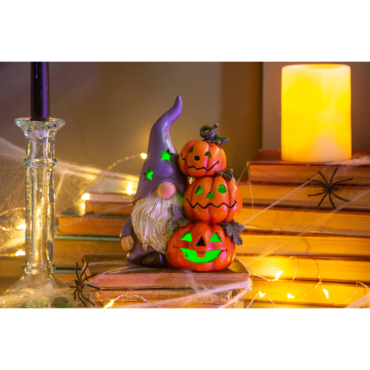 Jack o' Lantern Gnome Resin LED Color Changing Tabletop Decoration