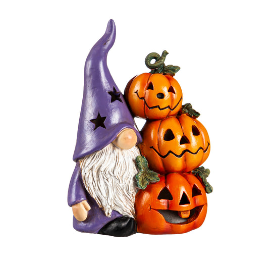 Jack o' Lantern Gnome Resin LED Color Changing Tabletop Decoration