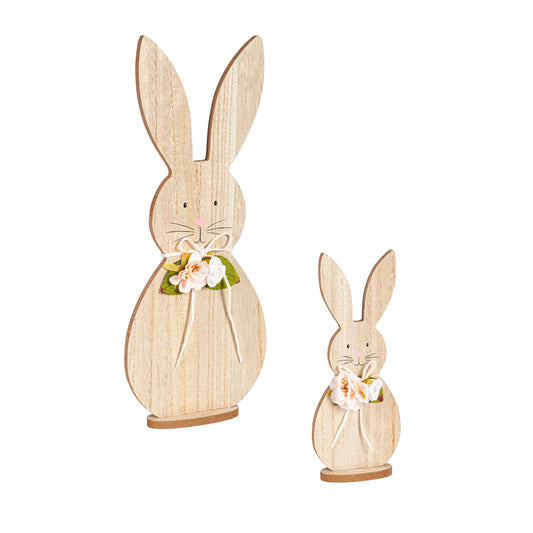 Spring Shaped Wood Bunny with Flowers Tabletop Decor