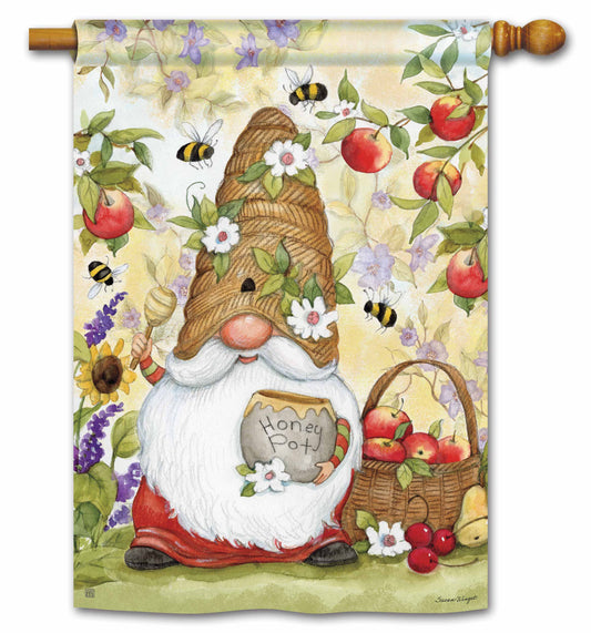 Bee Happy Gnome House Flag