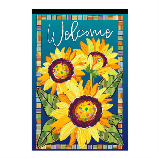 Sunflower Garden Welcome Applique Garden Flag; Polyester
