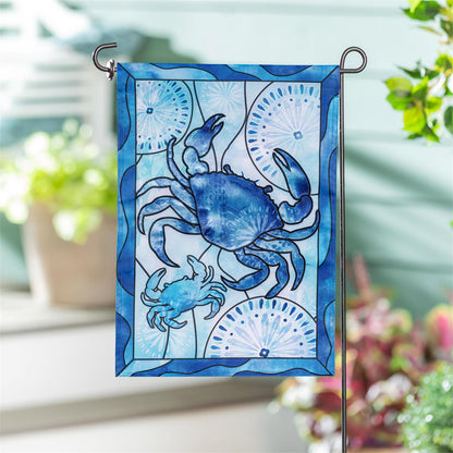 Blue Coastal Framed Crab Garden Flag; Polyester