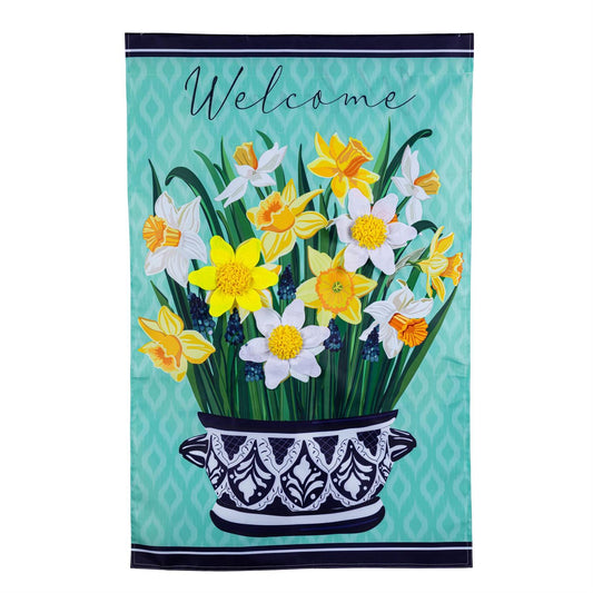 Delft Daffodil Printed/Applique House Flag; Polyester 28"x44"