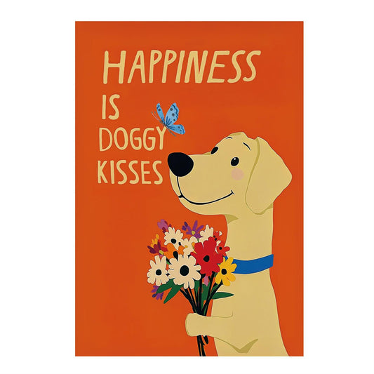 Happy Dog Kisses Applique Garden Flag; Polyester