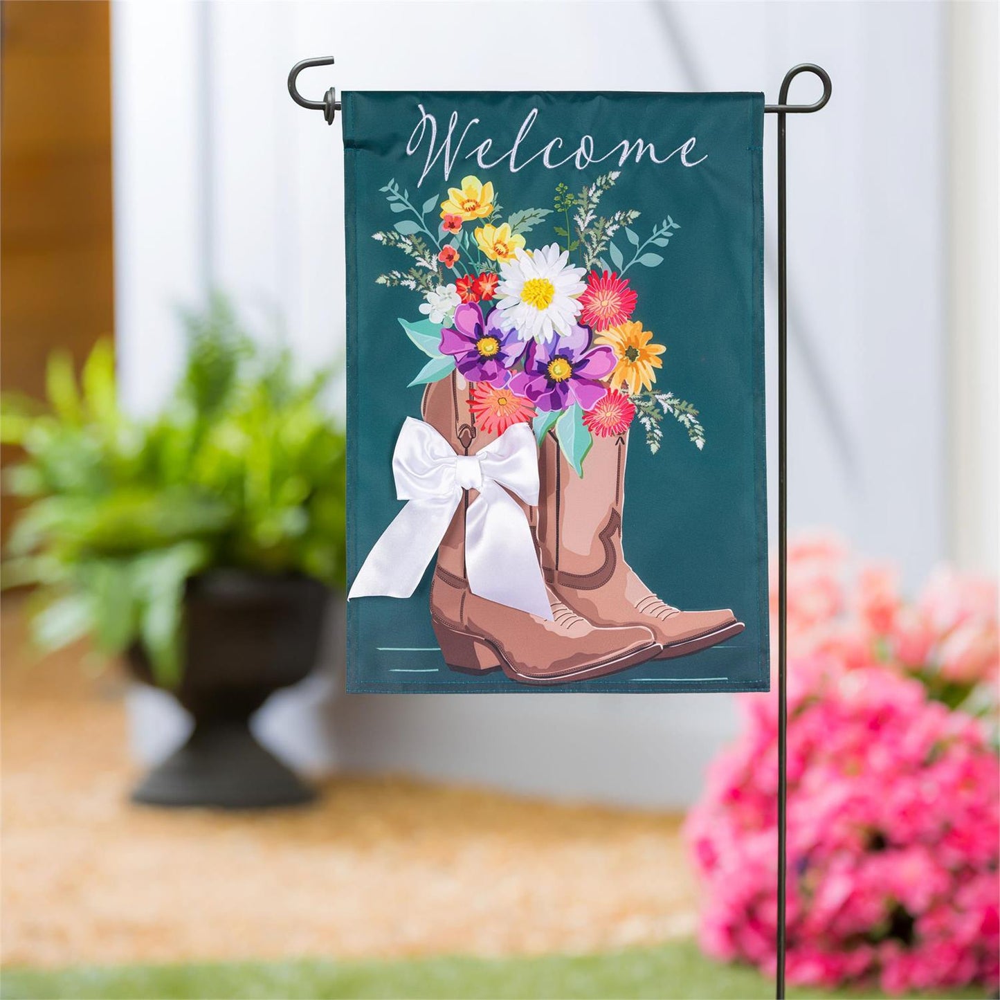 Boots and Bow Garden Flag; Polyester