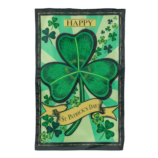 St Patrick's Day Shamrock Printed/Applique House Flag; Polyester 28"x44"