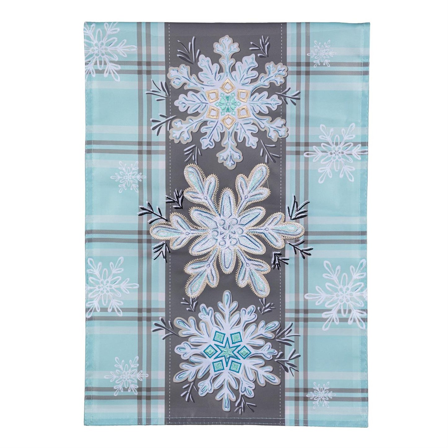 Snowflake Trio Printed/Applique Garden Flag; Polyester