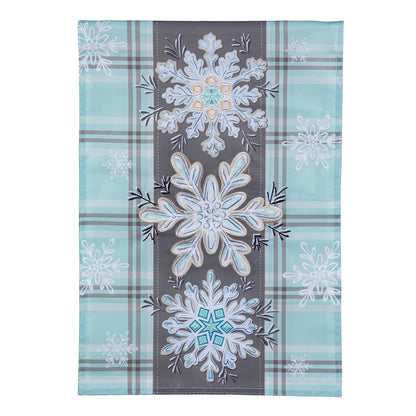 Snowflake Trio Printed/Applique Garden Flag; Polyester