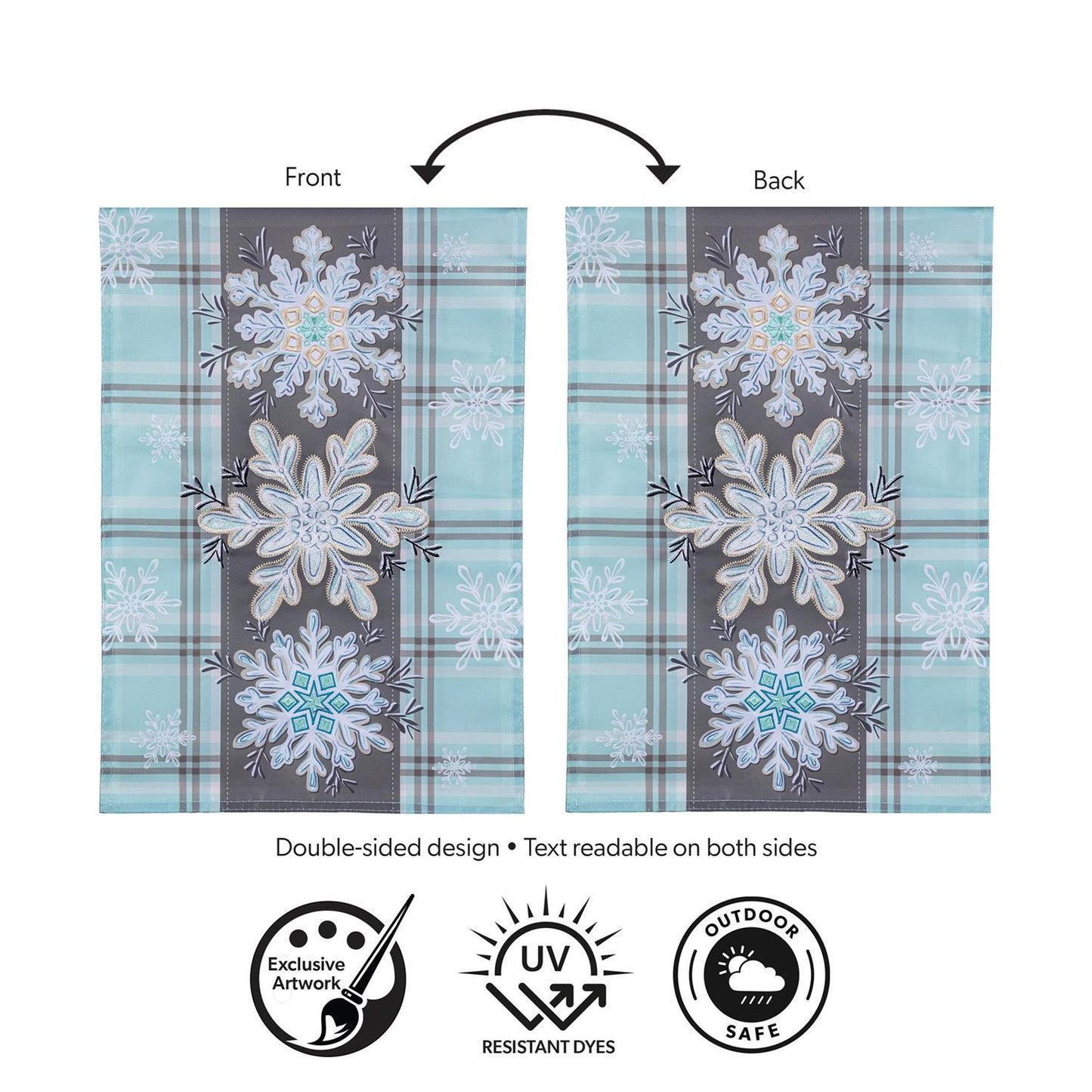 Snowflake Trio Printed/Applique Garden Flag; Polyester