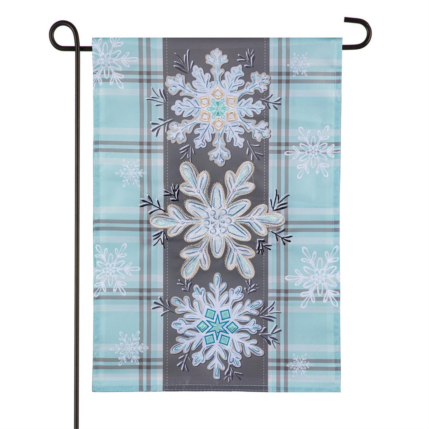 Snowflake Trio Printed/Applique Garden Flag; Polyester