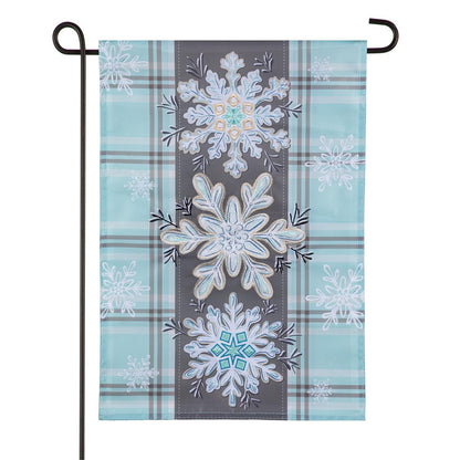 Snowflake Trio Printed/Applique Garden Flag; Polyester