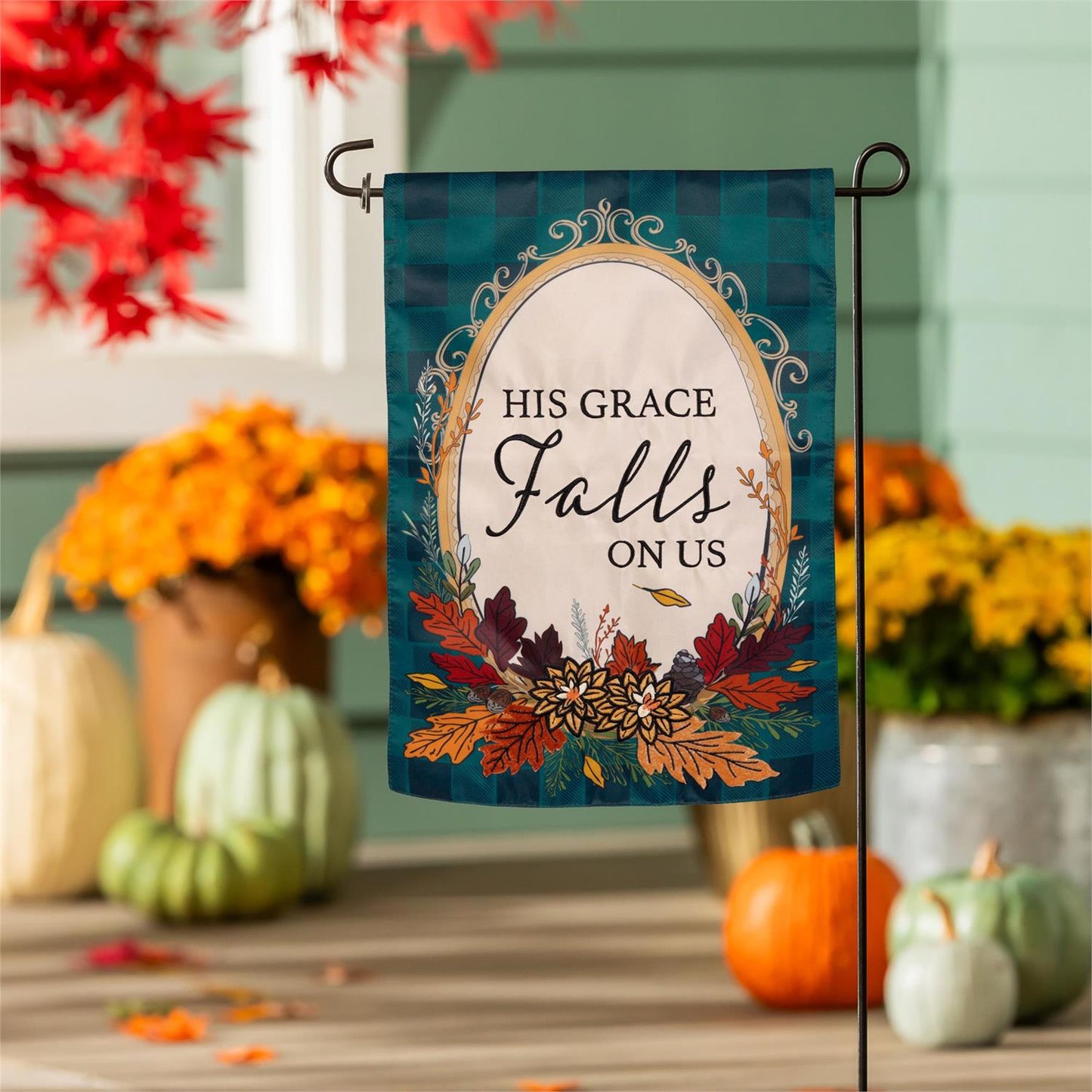 His Grace Falls On Us Applique Garden Flag; Polyester