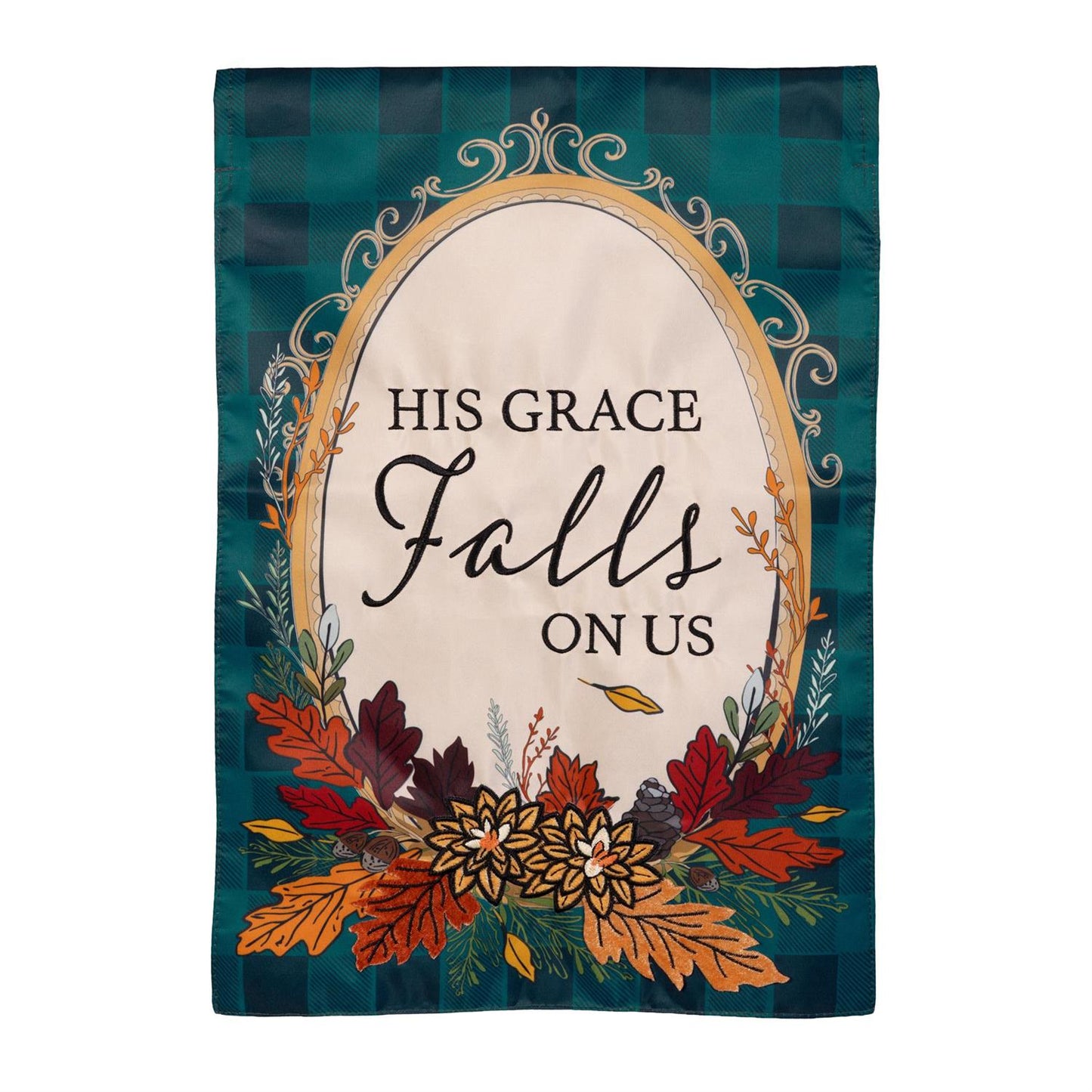 His Grace Falls On Us Applique Garden Flag; Polyester