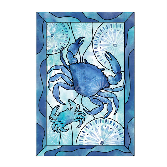 Blue Coastal Framed Crab Printed/Applique House Flag; Polyester 28"x44"