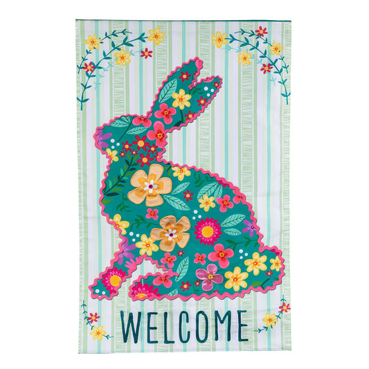 Floral Patterned Bunny Printed/Applique House Flag; Polyester 28"x44"
