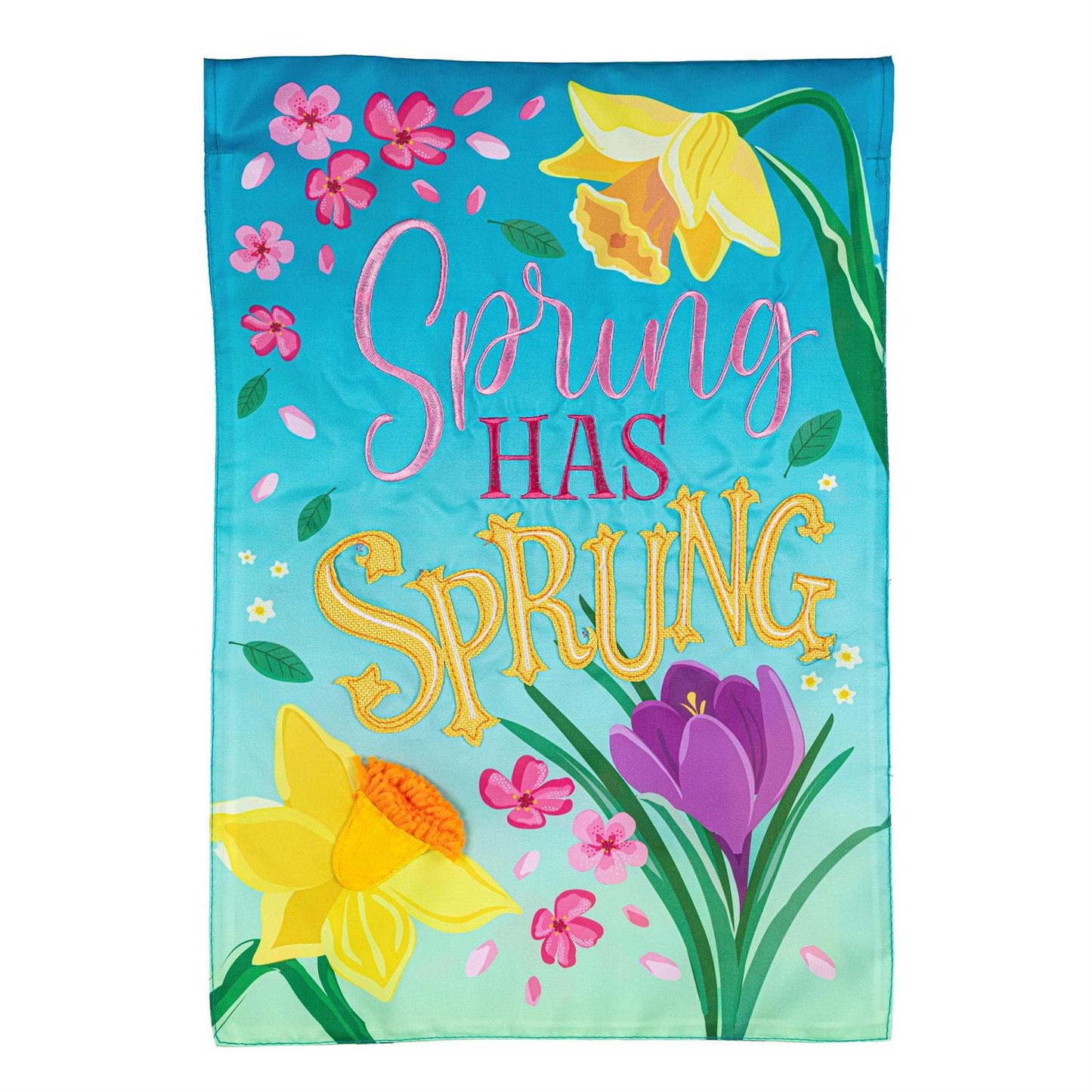 Spring Has Sprung Applique Garden Flag; Polyester 12.5"x18"