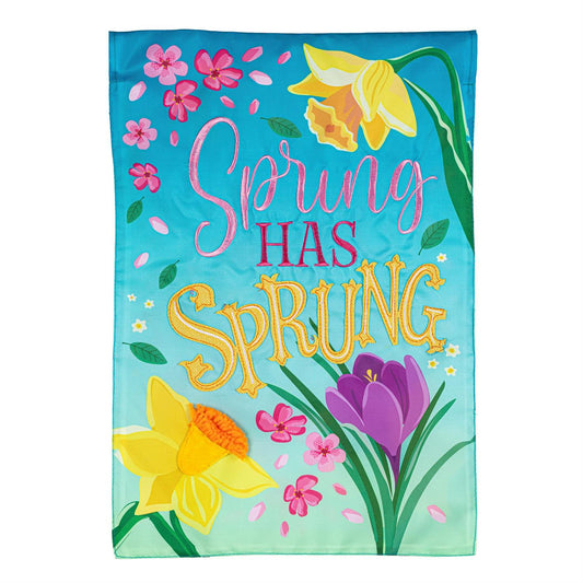 Spring Has Sprung Applique Garden Flag; Polyester 12.5"x18"