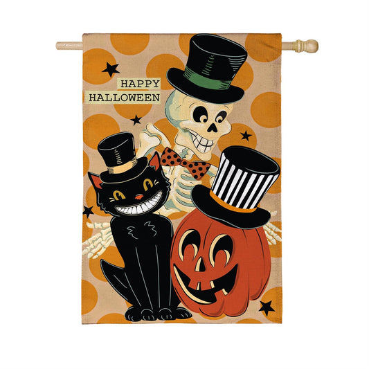 Halloween Trio Burlap House Flag; Polyester 28"x44"