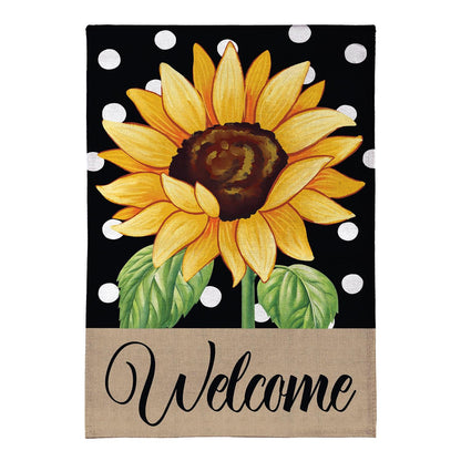 Polka Dot Sunflower Burlap Garden Flag; Polyester 12.5"x18"