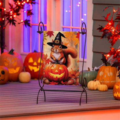 Halloween Squirrel Grove Burlap Garden Flag; Polyester 12.5"x18"