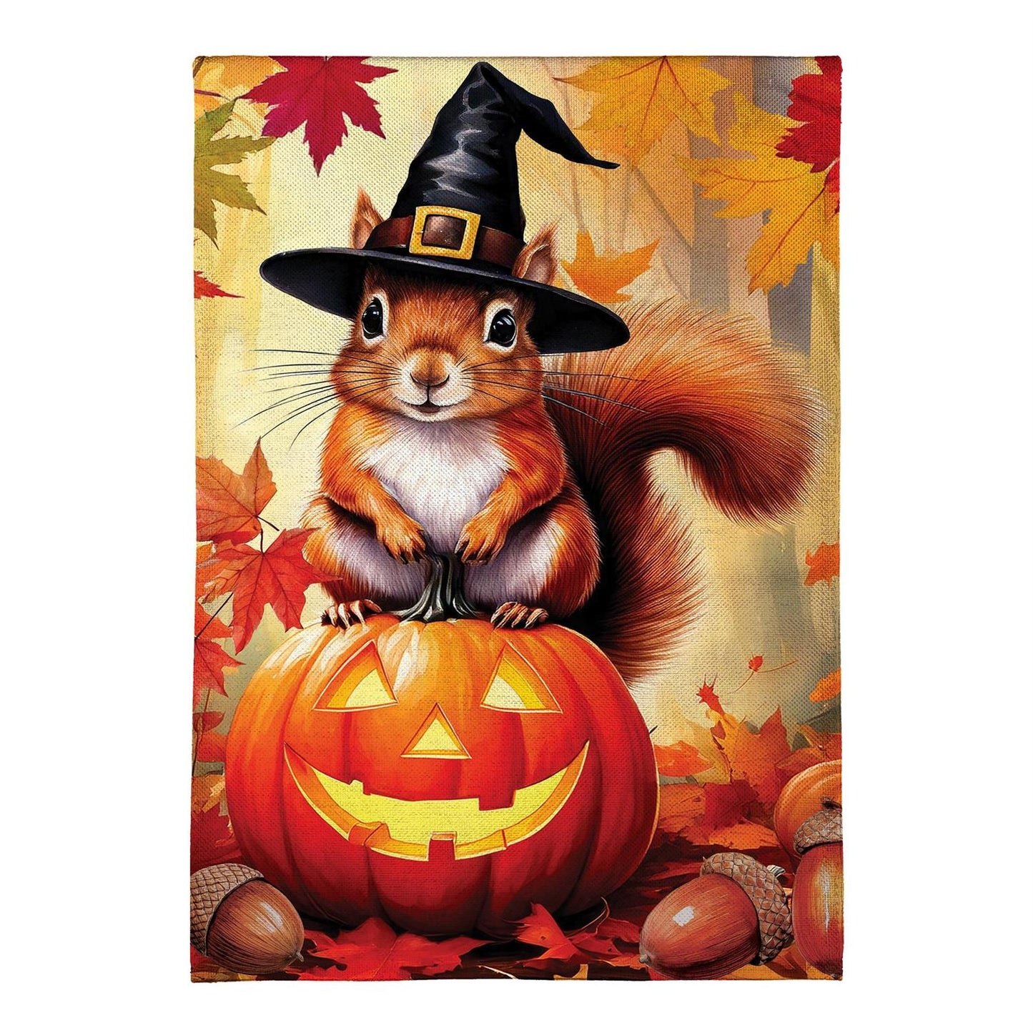 Halloween Squirrel Grove Burlap Garden Flag; Polyester 12.5"x18"