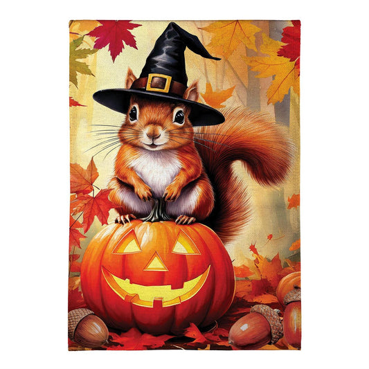 Halloween Squirrel Grove Burlap Garden Flag; Polyester 12.5"x18"