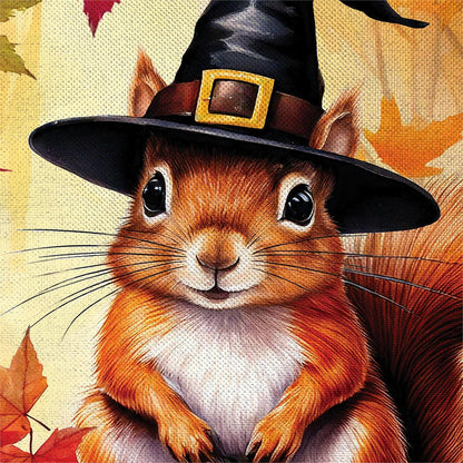 Halloween Squirrel Grove Burlap Garden Flag; Polyester 12.5"x18"