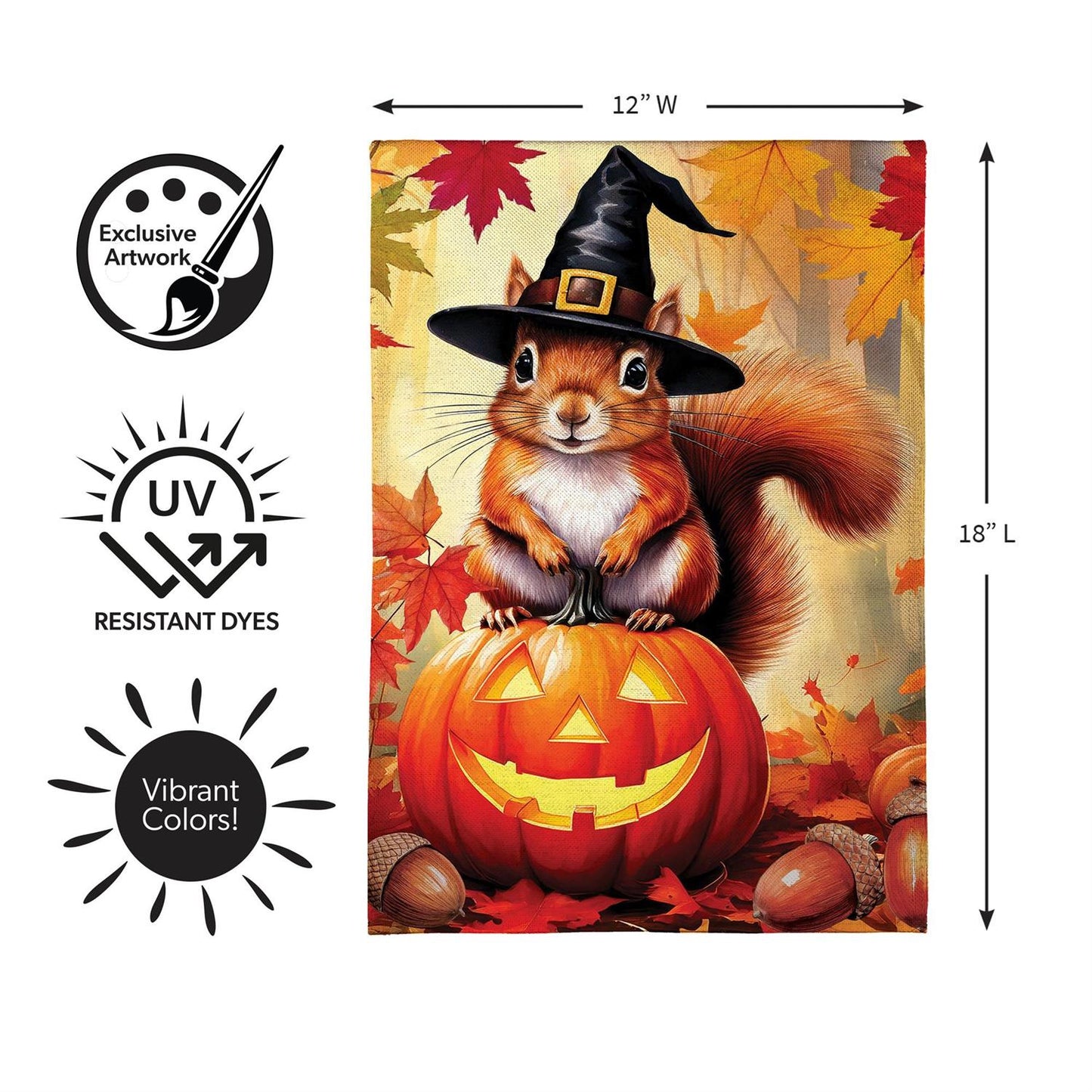 Halloween Squirrel Grove Burlap Garden Flag; Polyester 12.5"x18"