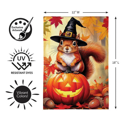 Halloween Squirrel Grove Burlap Garden Flag; Polyester 12.5"x18"