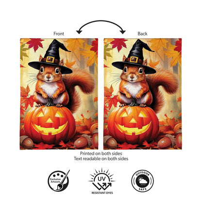 Halloween Squirrel Grove Burlap Garden Flag; Polyester 12.5"x18"