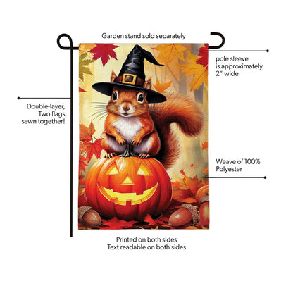 Halloween Squirrel Grove Burlap Garden Flag; Polyester 12.5"x18"