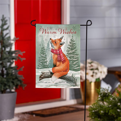 Winter Grove Fox Burlap Garden Flag; Polyester 12.5"x18"