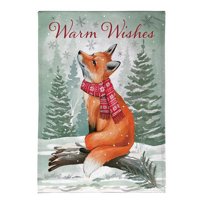 Winter Grove Fox Burlap Garden Flag; Polyester 12.5"x18"