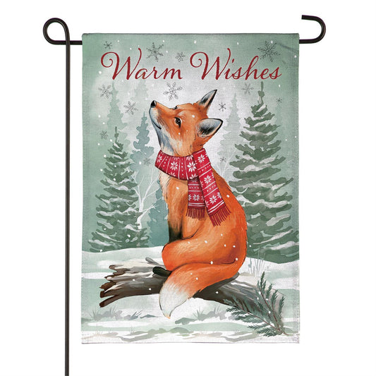 Winter Grove Fox Burlap Garden Flag; Polyester 12.5"x18"