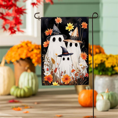 Halloween Ghost Family Burlap Garden Flag; Polyester 12.5"x18"