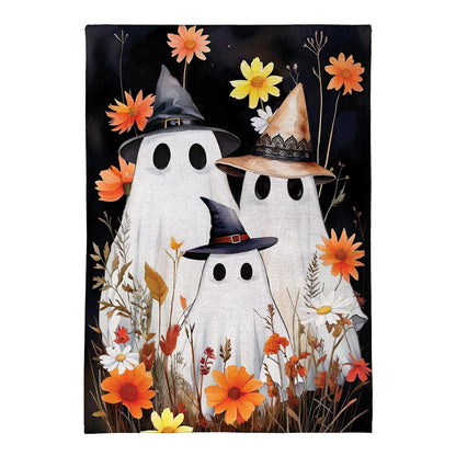 Halloween Ghost Family Burlap Garden Flag; Polyester 12.5"x18"
