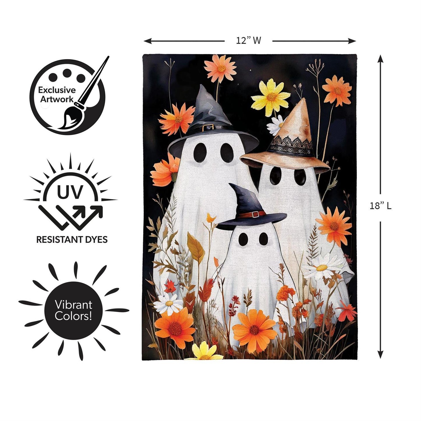 Halloween Ghost Family Burlap Garden Flag; Polyester 12.5"x18"