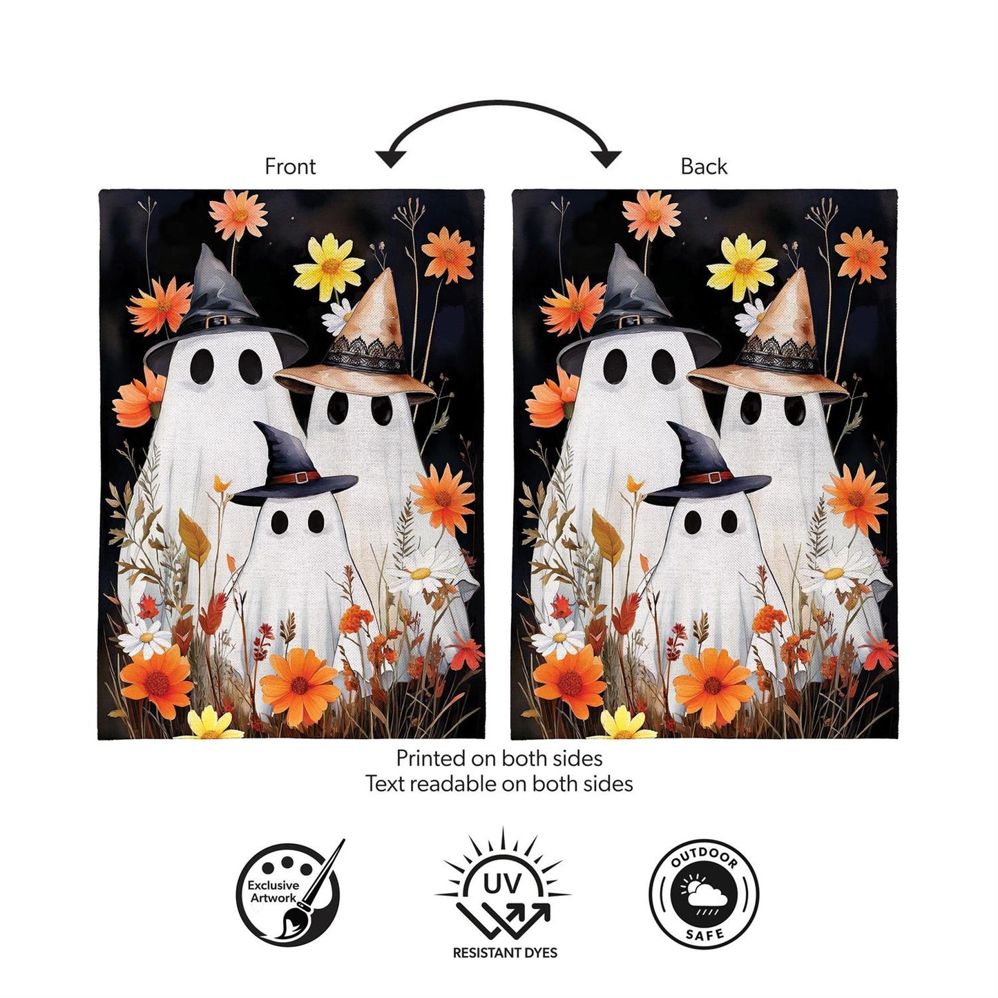 Halloween Ghost Family Burlap Garden Flag; Polyester 12.5"x18"
