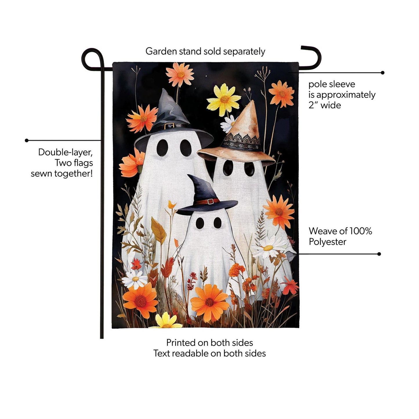 Halloween Ghost Family Burlap Garden Flag; Polyester 12.5"x18"