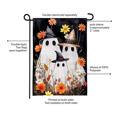 Halloween Ghost Family Burlap Garden Flag; Polyester 12.5"x18"