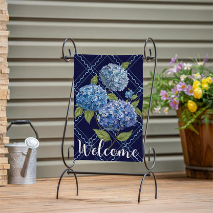 VivaStyle Hydrangea Welcome Burlap Garden Flag; Polyester 12.5"x18"